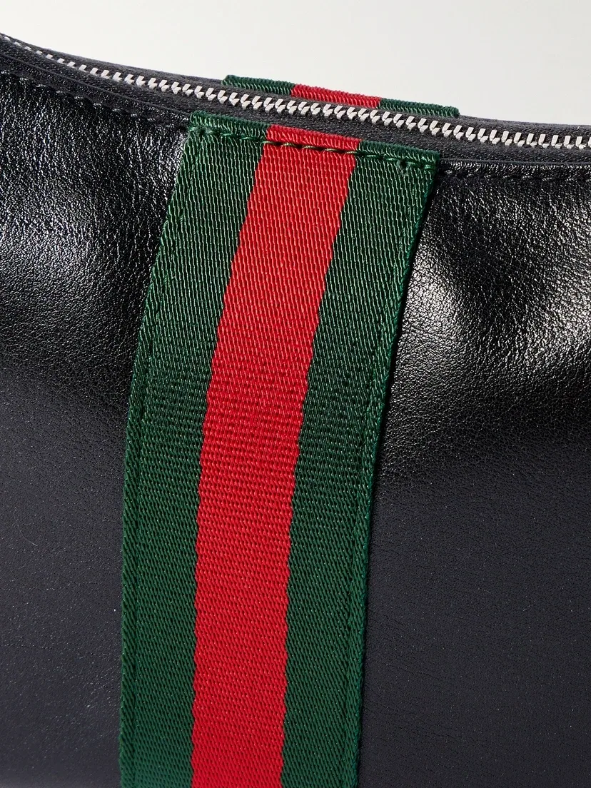 Кожаная сумка через плечо Lunetta с отделкой тесьмой GUCCI, черный — фото 4