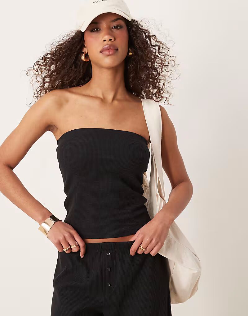 

Длинное бандо с вафельным узором ASOS DESIGN черного цвета