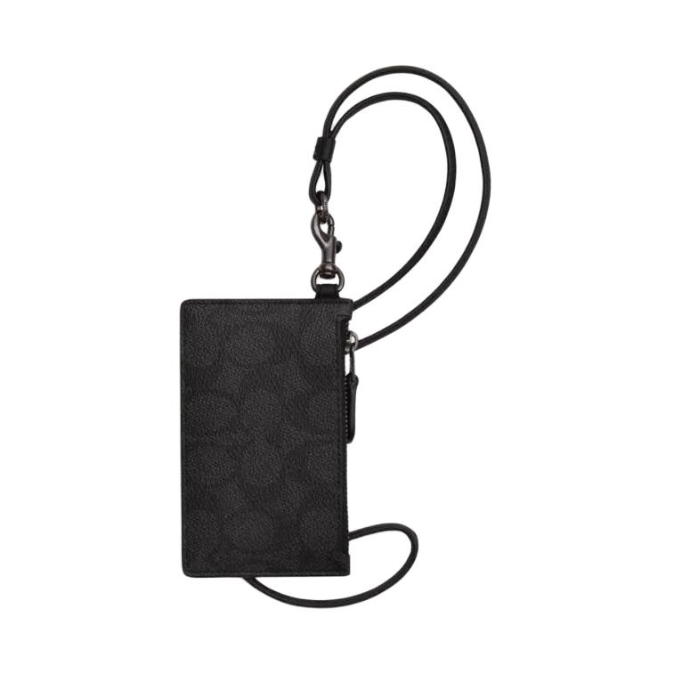 

COACH Мини-картхолдер из лакированного полотна с телячьей кожей, Charcoal Black & Black