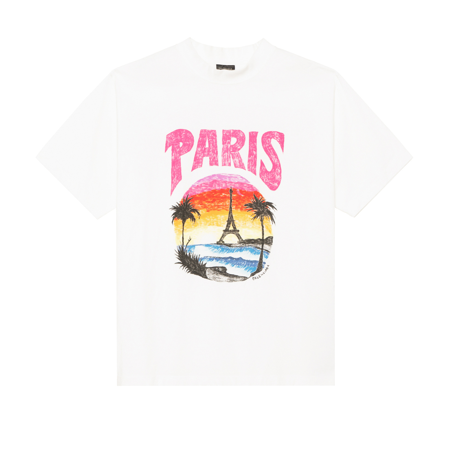Футболка Paris Tropical средний приталенный белый/розовый Balenciaga, экрю — фото 2