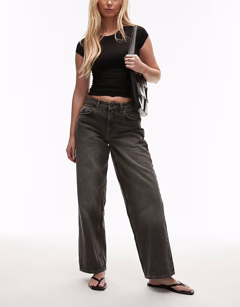 

Джинсы Hourglass Cinch с низкой посадкой, свободного кроя, темно-серого цвета в винтажном стиле Topshop Hourglass