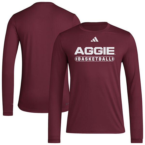 Мужская бордовая футболка Texas A&M Aggies с длинным рукавом для разминки Adidas — фото 2