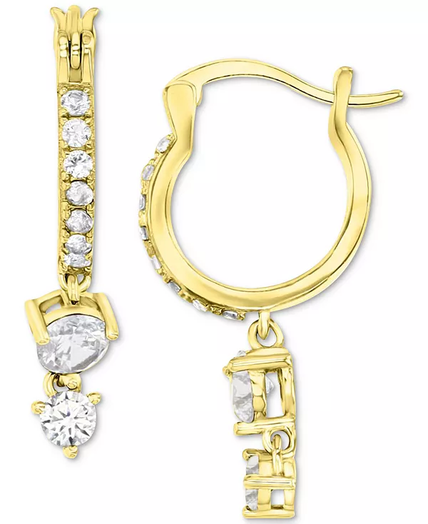 

Серьги-Кольца с двумя камнями кубического циркония из стерлингового серебра с покрытием из 14-каратного золота Macy'S, gold