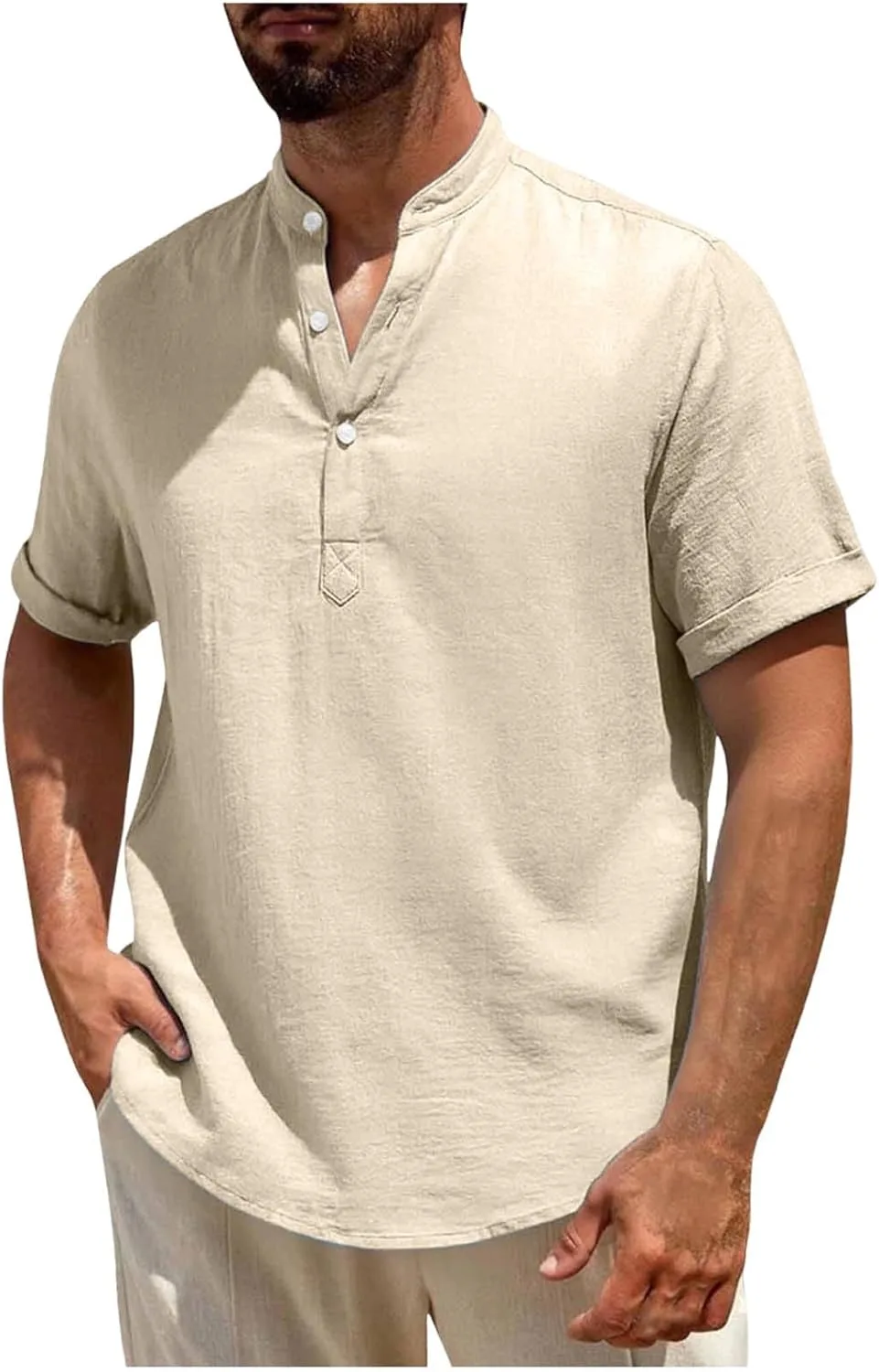 

Мужская хлопковая льняная футболка V-образным вырезом для гольфа с коротким рукавом