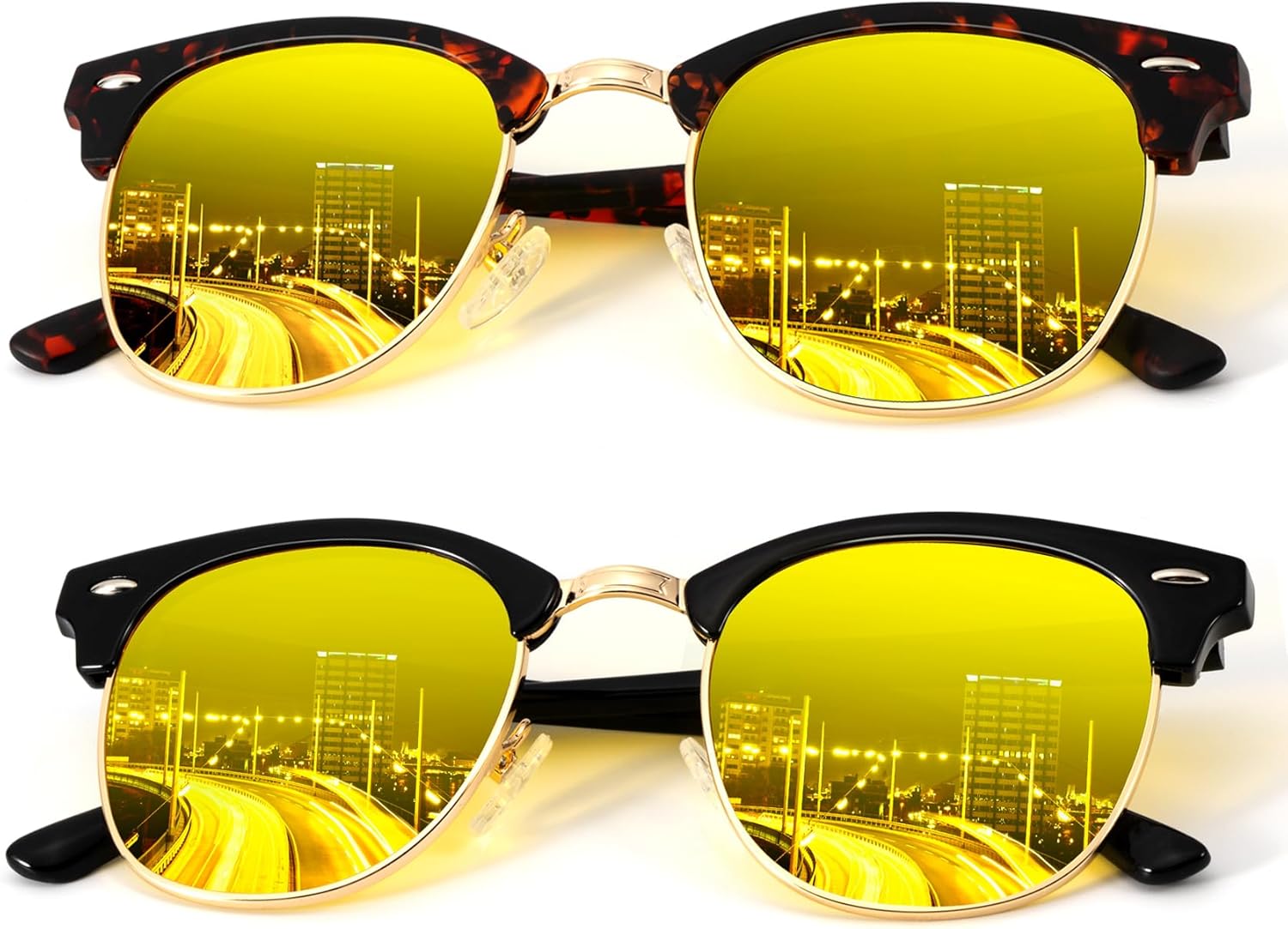 

Солнцезащитные очки KALIYADI для мужчин, поляризованные, унисекс, полуободковая оправа, ретро-стиль, для вождения, с защитой от УФ-излучения, B09- (2 Pack)glossy Black-gold Night Vision/ Tortoise Night Vision