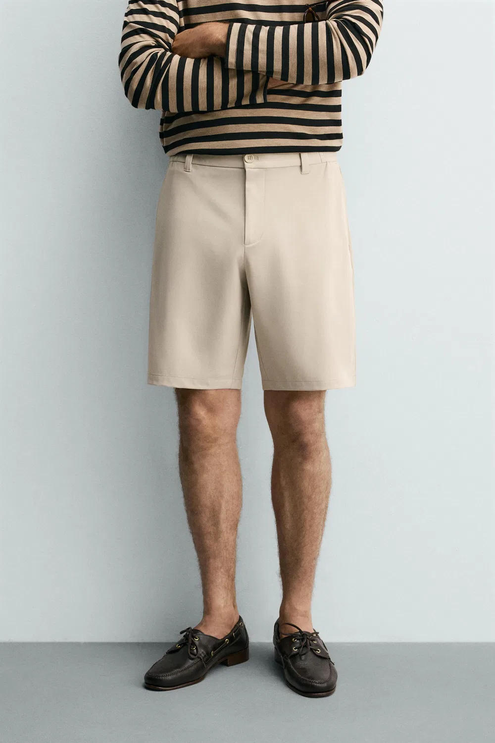 Комфортные технические шорты-бермуды ZARA, Beige — фото 2