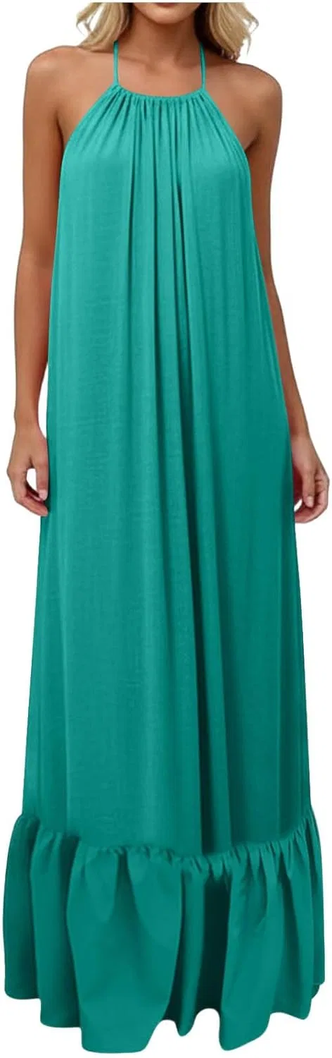 Женское летнее макси-платье на бретелях с открытой спиной Boho Beach, Sky Blue — фото 2