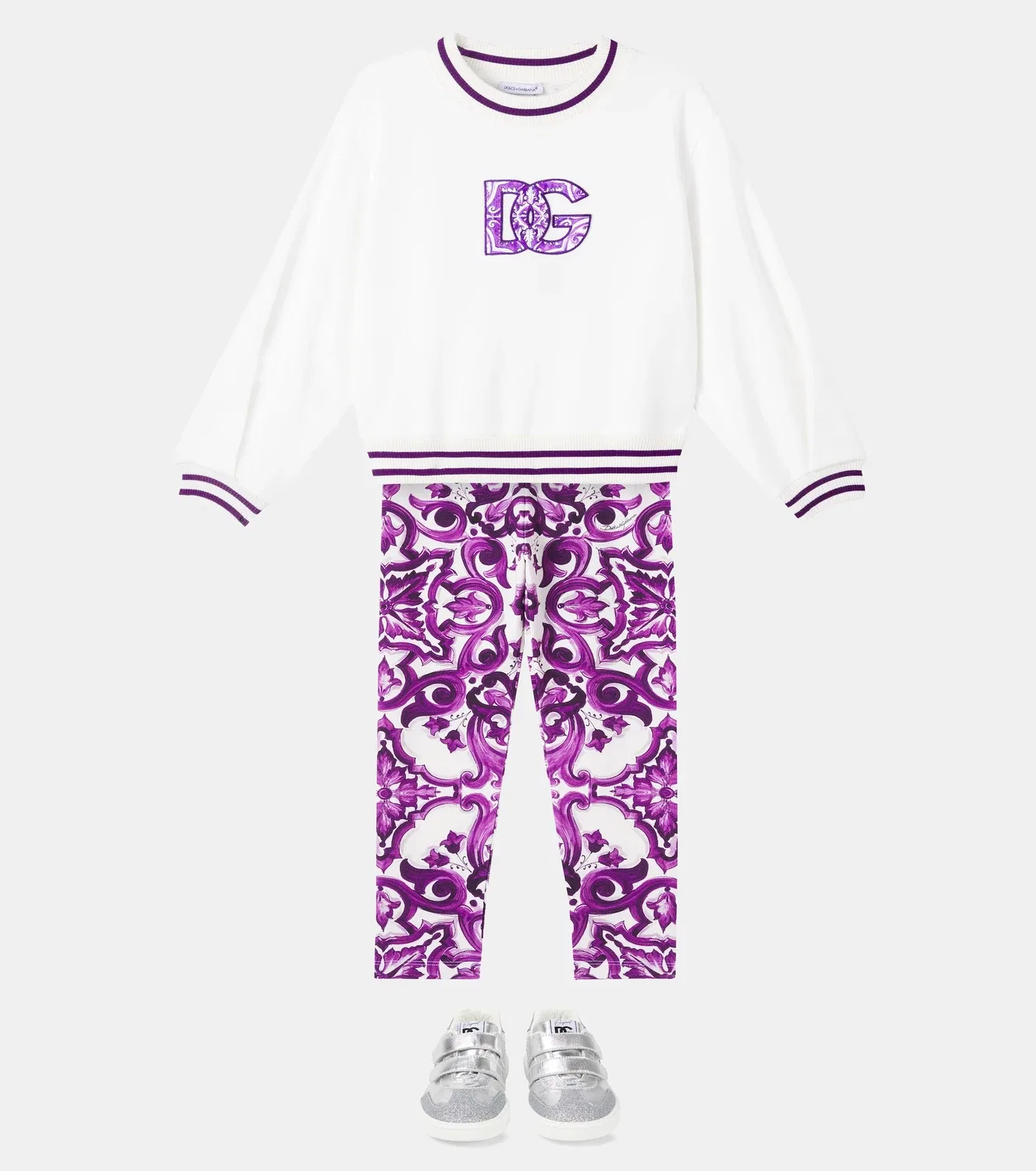 Леггинсы хлопковые Majolica Dolce&Gabbana Kids, фиолетовый — фото 2