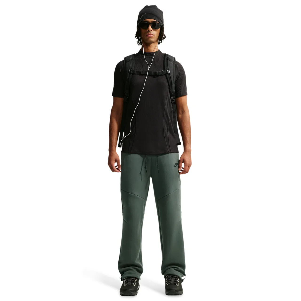 Мужские спортивные штаны с открытым низом, модель Tech Fleece Open Hem, Nike, Camo Green/Black — фото 4