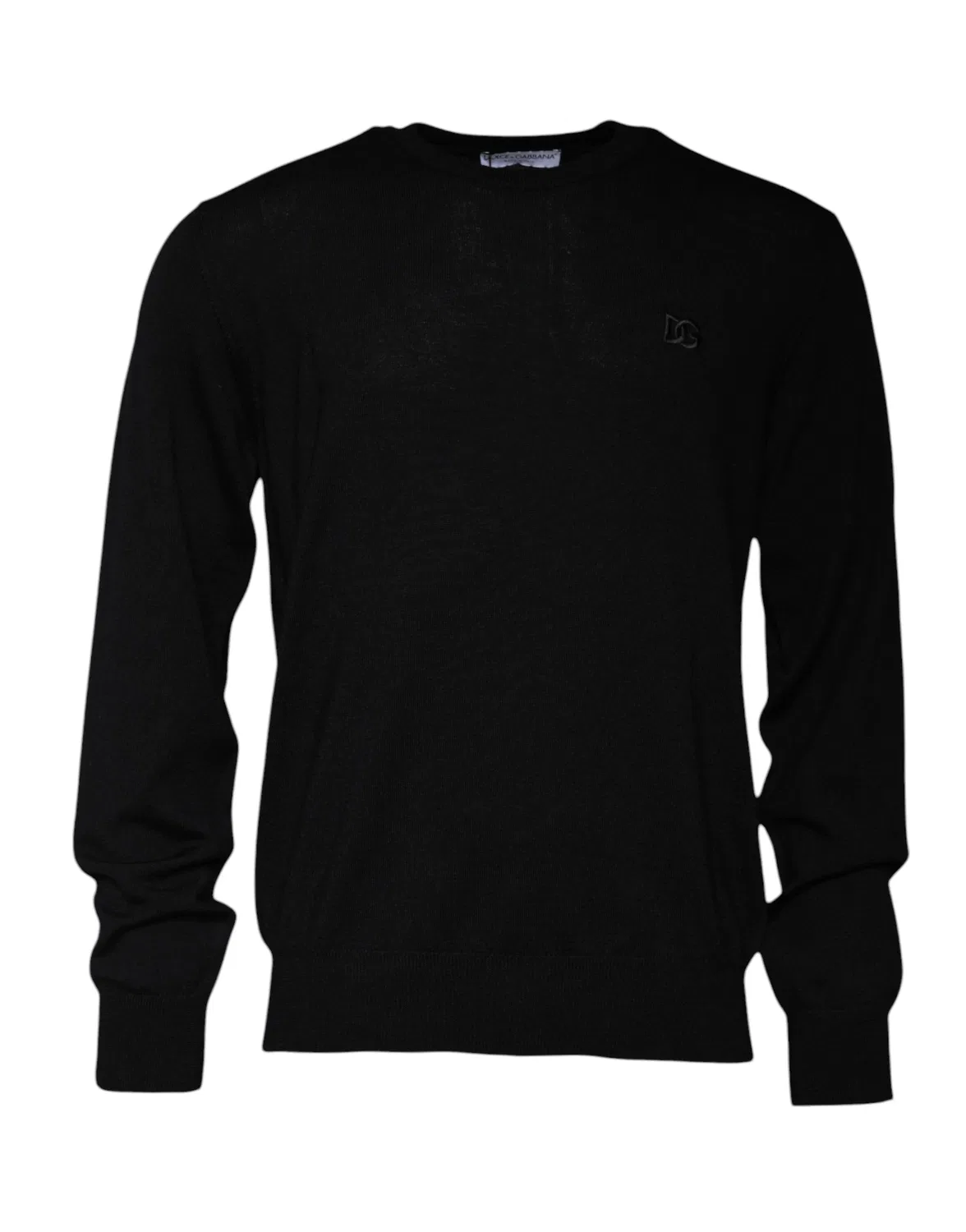 Мужской пуловер с длинным рукавом и вышитым логотипом Black Logo Wool Crew Neck Pullover Dolce & Gabbana, черный