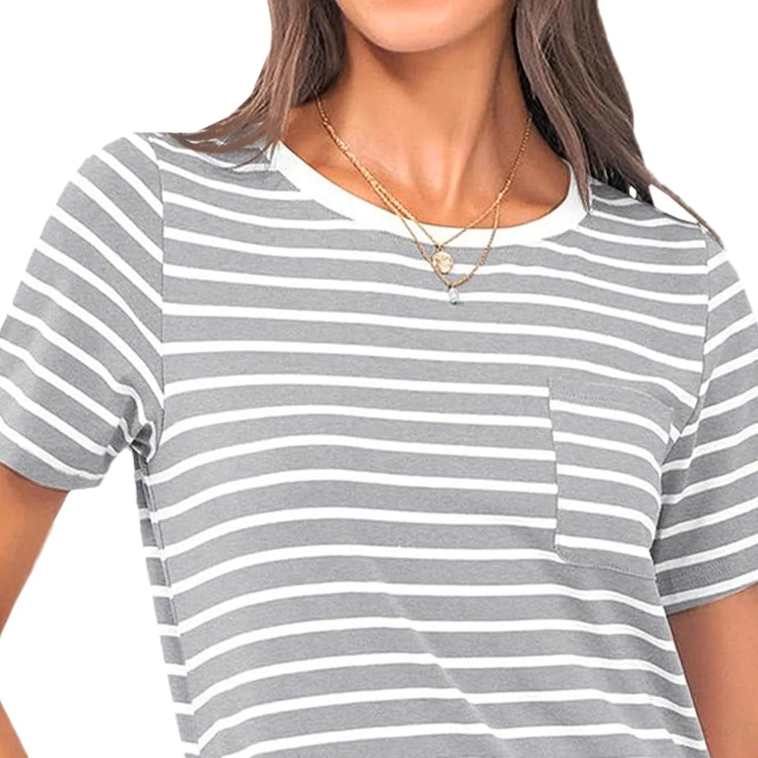 Женское повседневное платье-футболка с разрезом Generic, Grey Stripe — фото 2