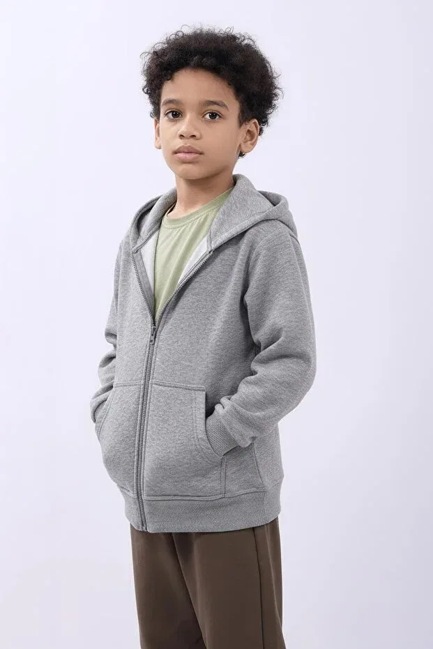 Детский кардиган с капюшоном на молнии Unisex kids hooded zip cardigan Perendi, Gray Melange — фото 3