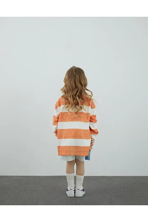 Детская футболка для девочек с длинным рукавом Line Print Long Sleeve Manimani, Mercan — фото 3
