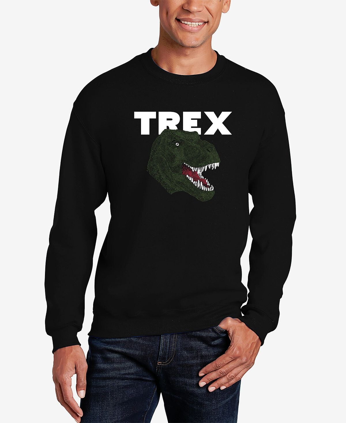 

Мужская толстовка с круглым вырезом word art t-rex head LA Pop Art, черный