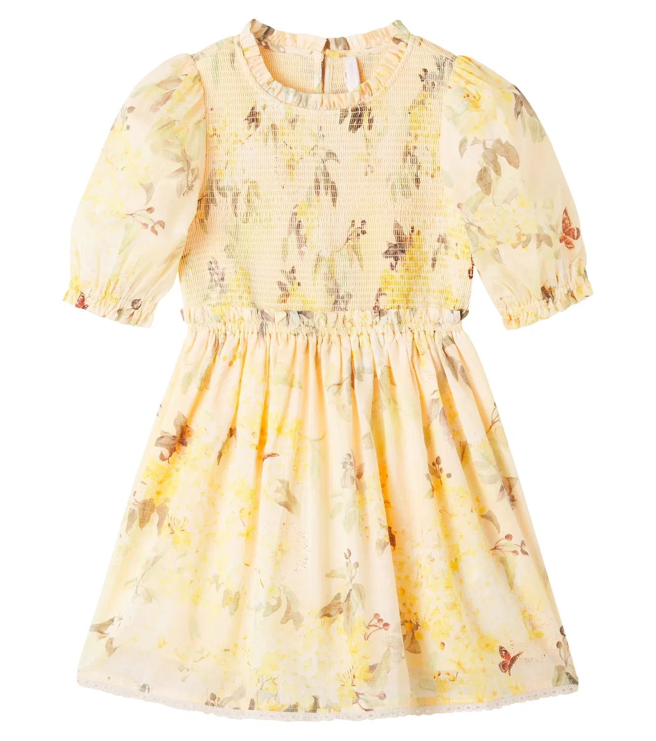 Платье хлопковое с цветочным принтом Zimmermann Kids, желтый