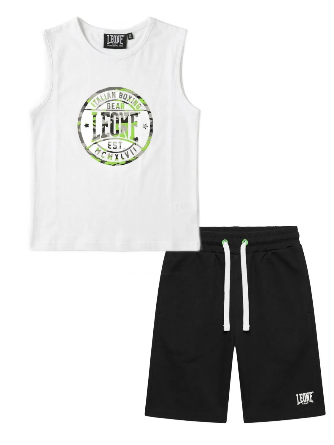 Детский комплект для мальчиков с флуоресцентным принтом Military Fluo Leone 1947 Apparel, Weiss Schwarz