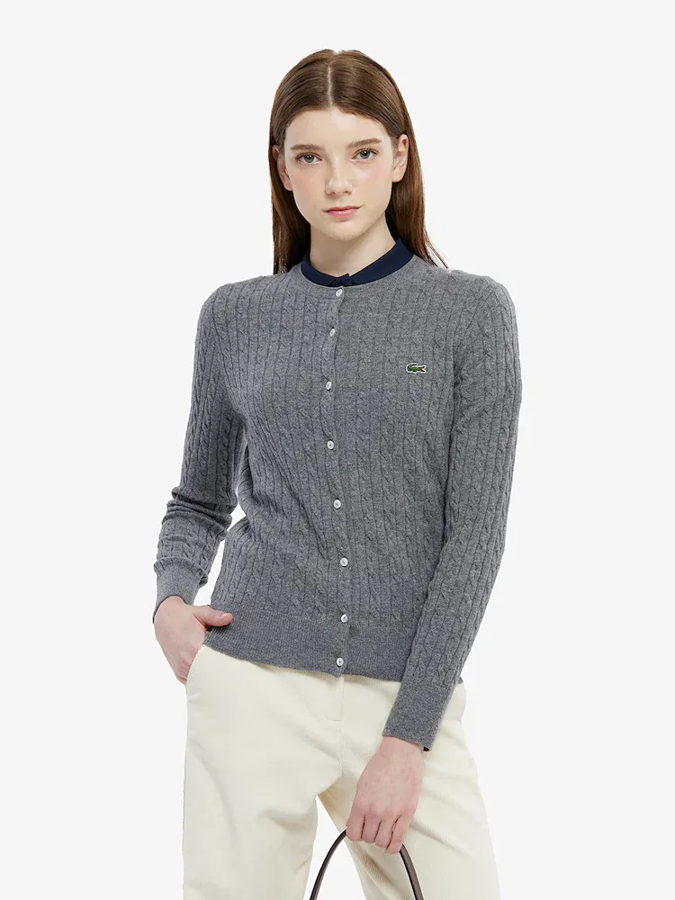 Кардиган женский LACOSTE AF092E-55N, кабель-вязаный, Antique Silver