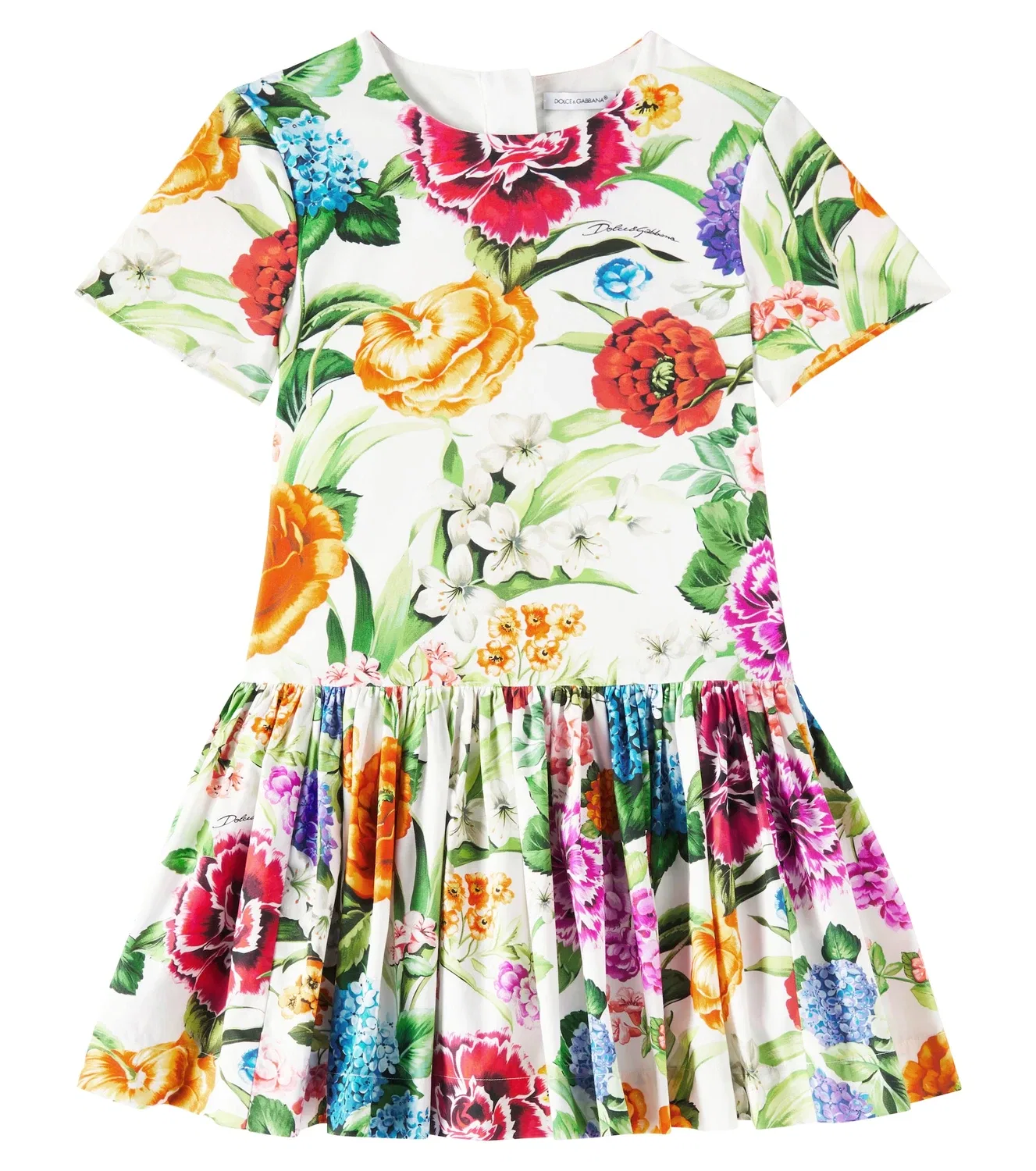 Платье хлопковое с цветочным принтом Dolce&Gabbana Kids, белый