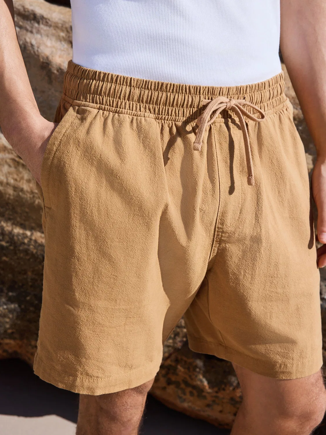 Шорты с текстурой из хлопка и льна Next, Tan Brown — фото 4