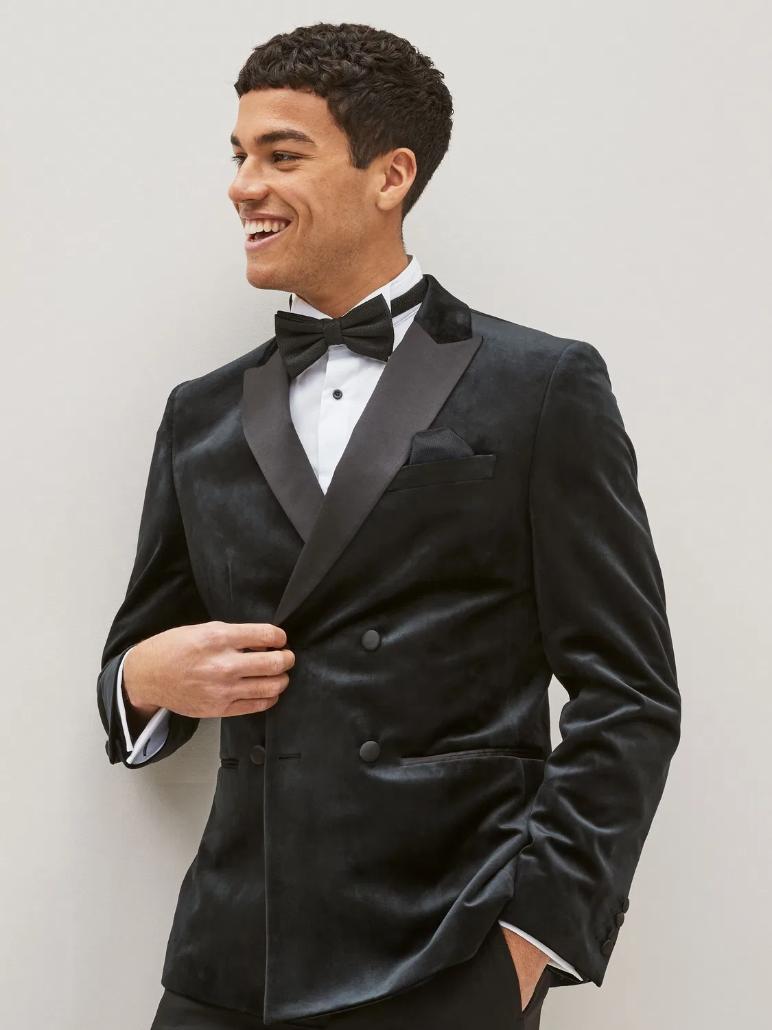 Пиджак двубортный, slim fit, Velvet Blazer Next, черный