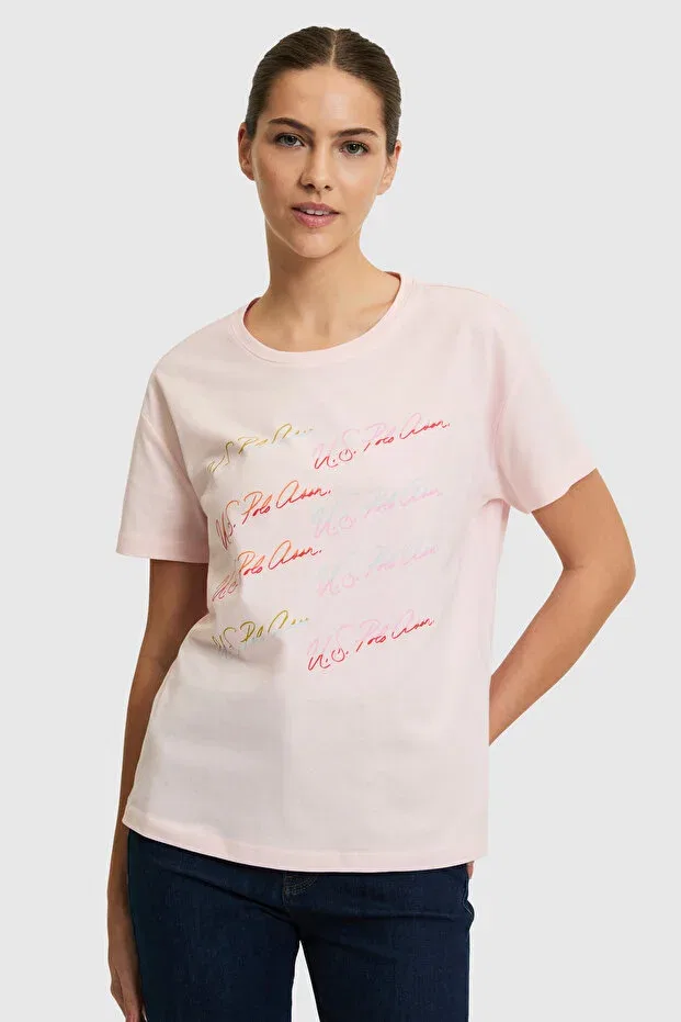 Женская футболка с открытым круглым вырезом U.S. Polo Assn., Light Pink — фото 3