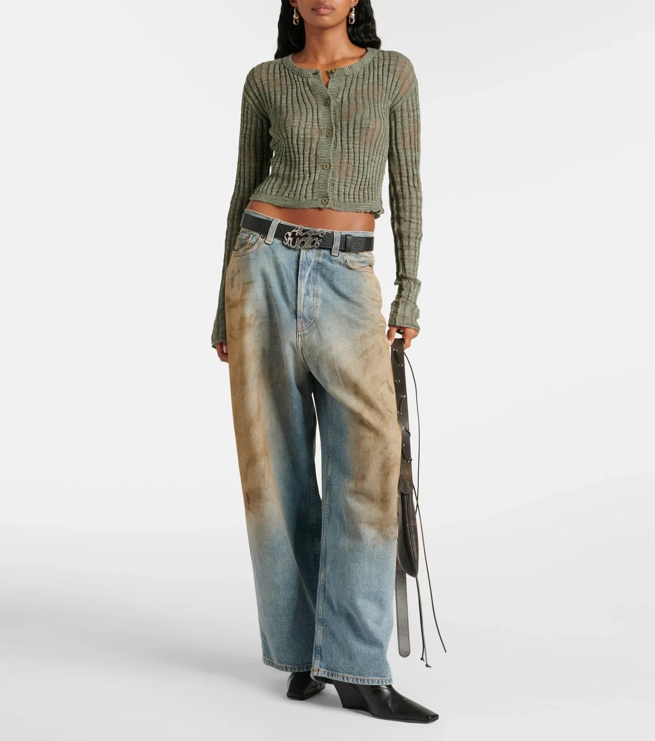 Кардиган из смесового льна Acne Studios, зеленый — фото 2