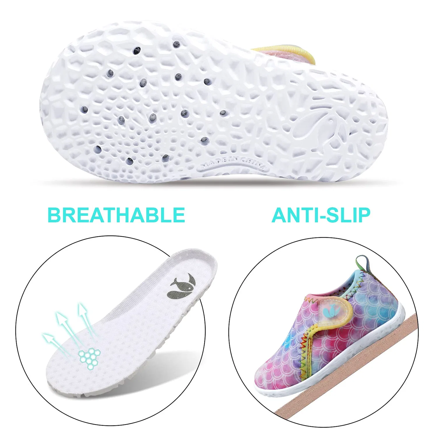 Детские водные туфли без каблука Zapatos De Agua FEETCITY, B Pink Scales — фото 3