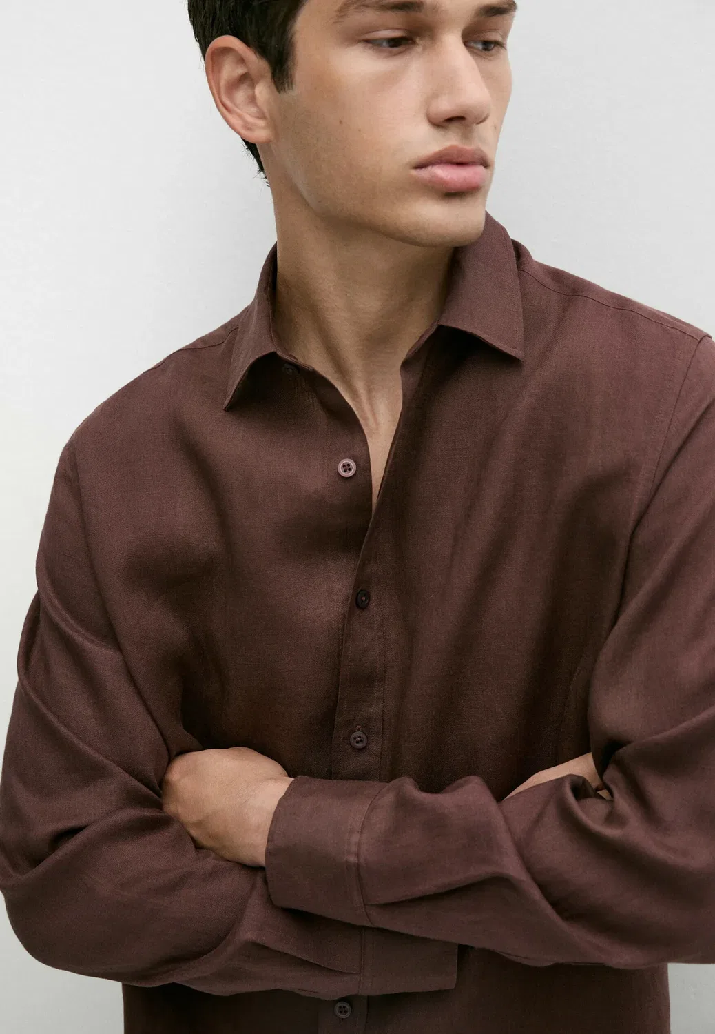 Рубашка приталенного кроя из 100% льна Massimo Dutti, Bordeaux — фото 4