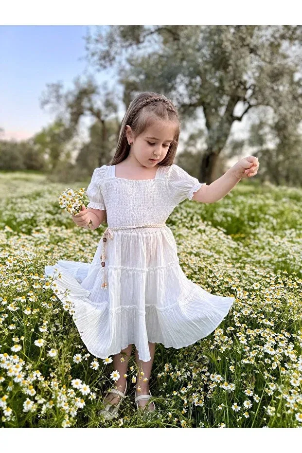 Детское платье для девочек с квадратным вырезом Sg Exclusive, White