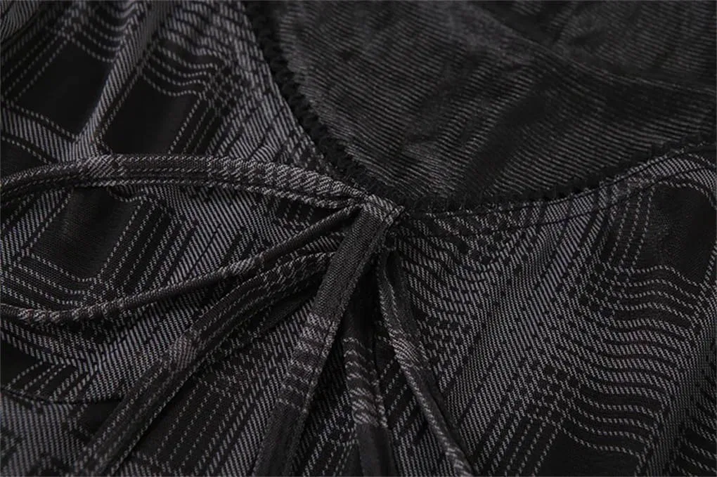 Женское платье миди с квадратным вырезом и клеткой, Black — фото 4