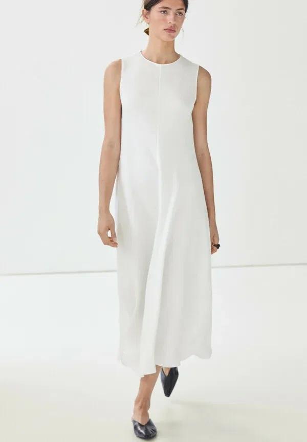 Платье из вискозы и льна Day dress Massimo Dutti, белый — фото 3