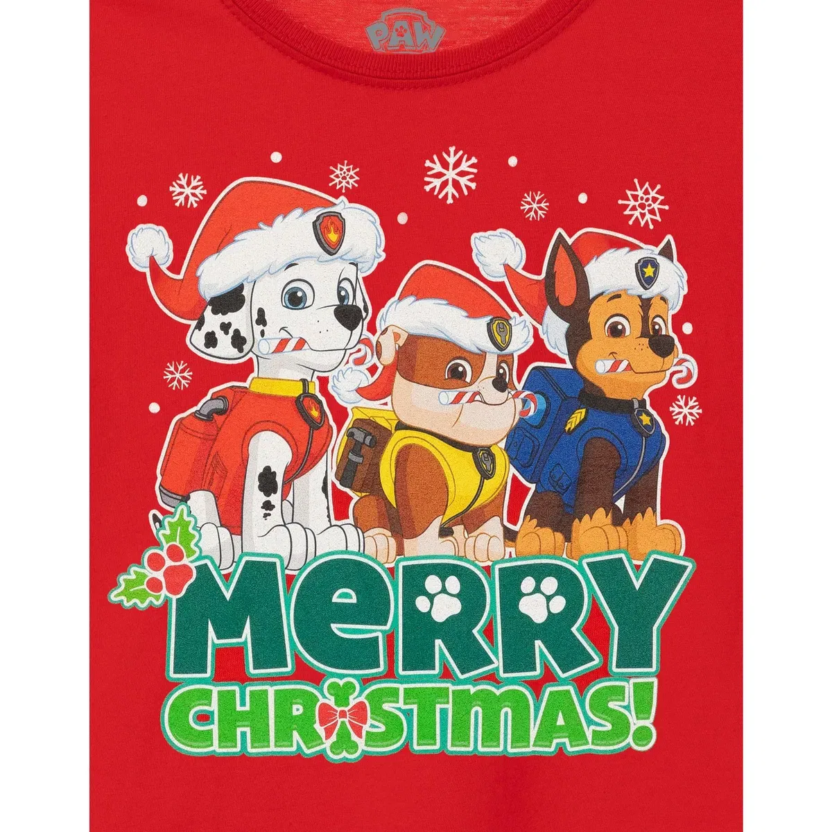Детская футболка с принтом Merry Christmas Paw Patrol, Red — фото 2