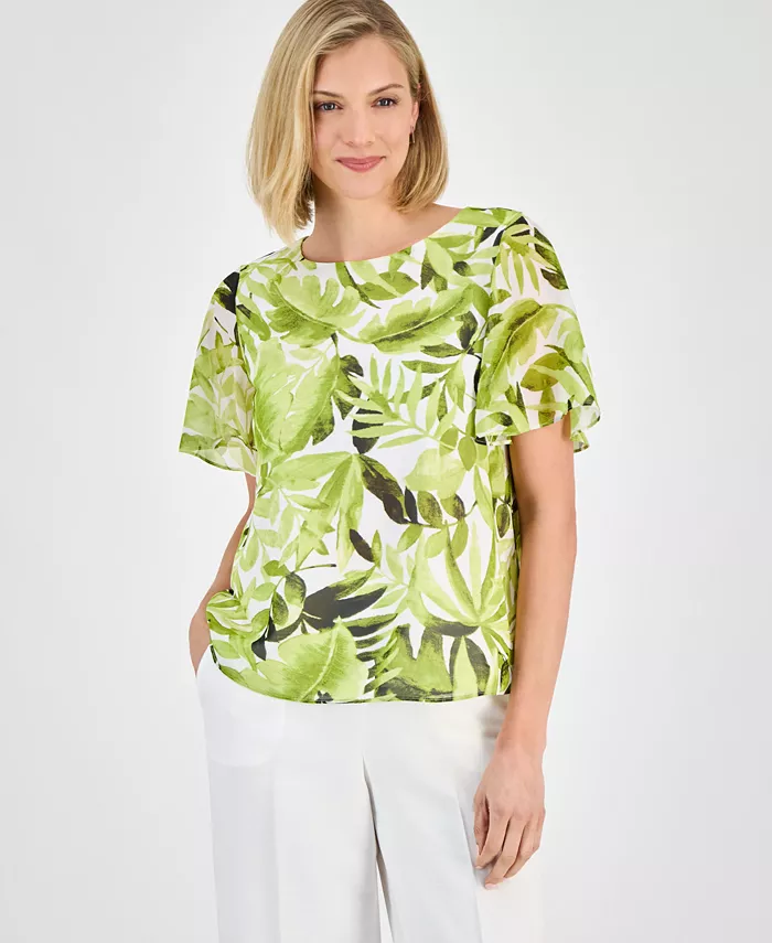 

Женская блузка с принтом и расклешенными рукавами, Regular & Petite Kasper, зеленый
