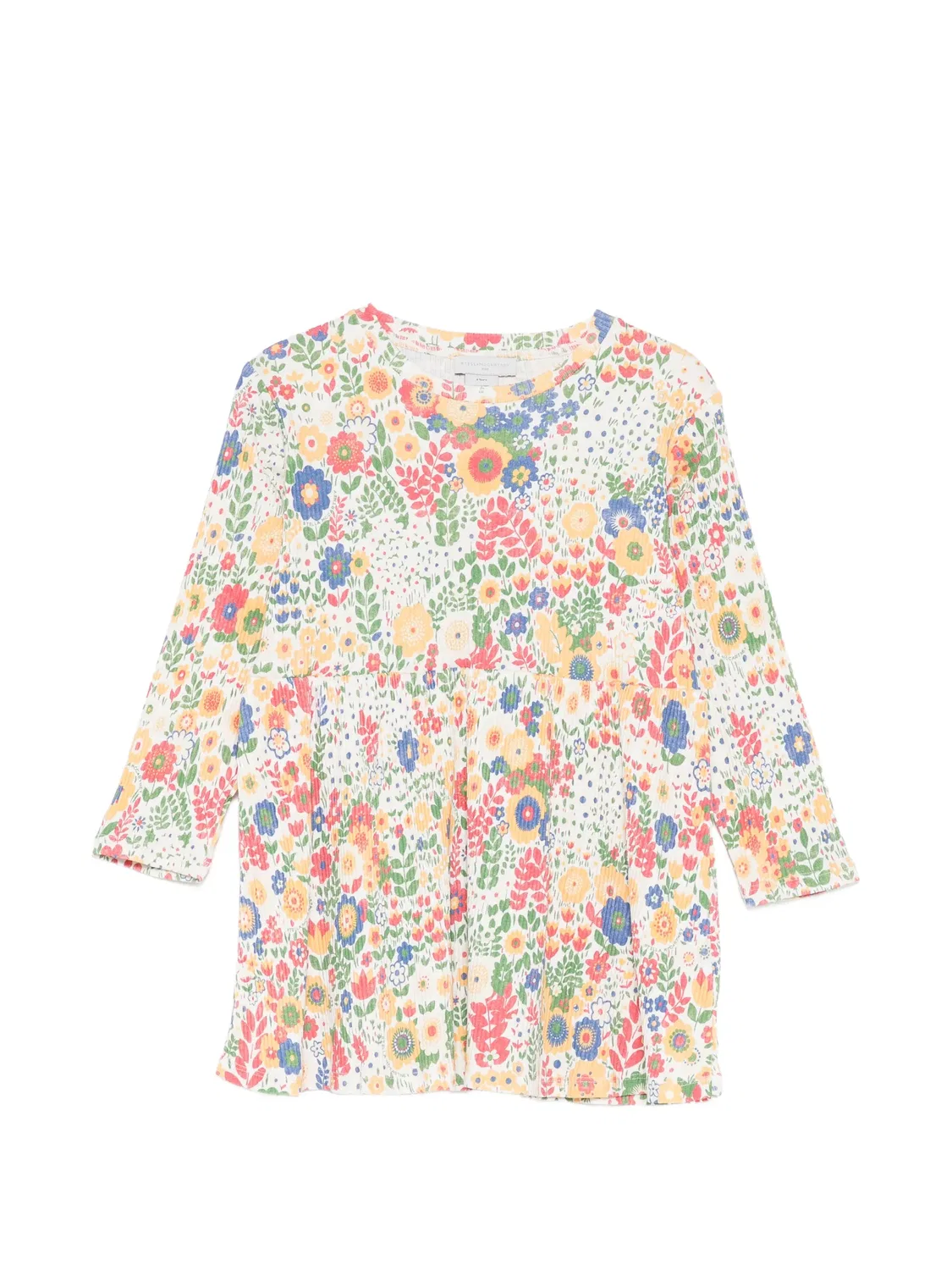 Платье с цветочным принтом и складками Stella Mccartney Kids, нейтральные цвета