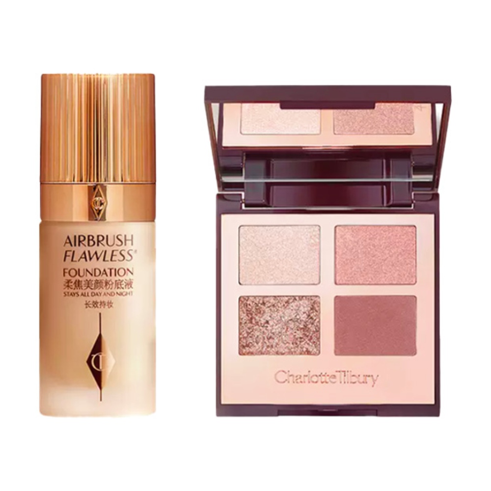 Набор для макияжа Charlotte Tilbury Arbrush Flawless + палетка теней для век 4 цвета Luxury Palette, Bright + 2N