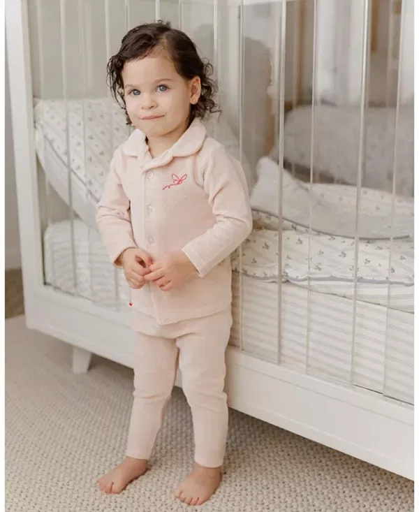 Детский комплект пижам из велюра в полоску Unisex velour stripe collection pajama set Ely's & Co., розовый — фото 3