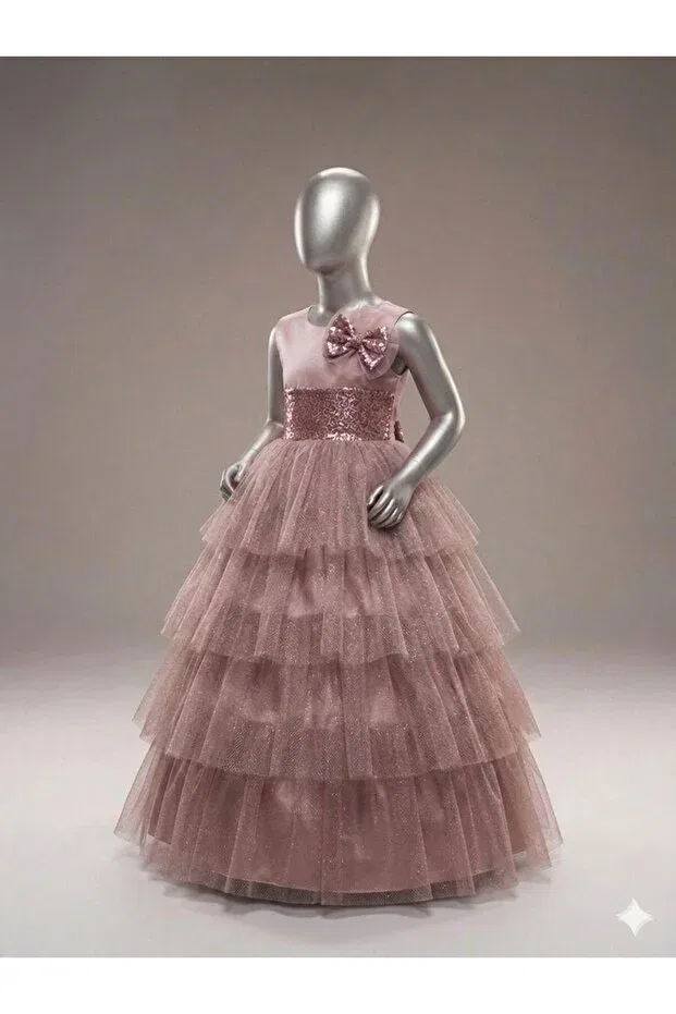 Детское платье для девочек с длинным рукавом princess model Joui Co, Powder — фото 2