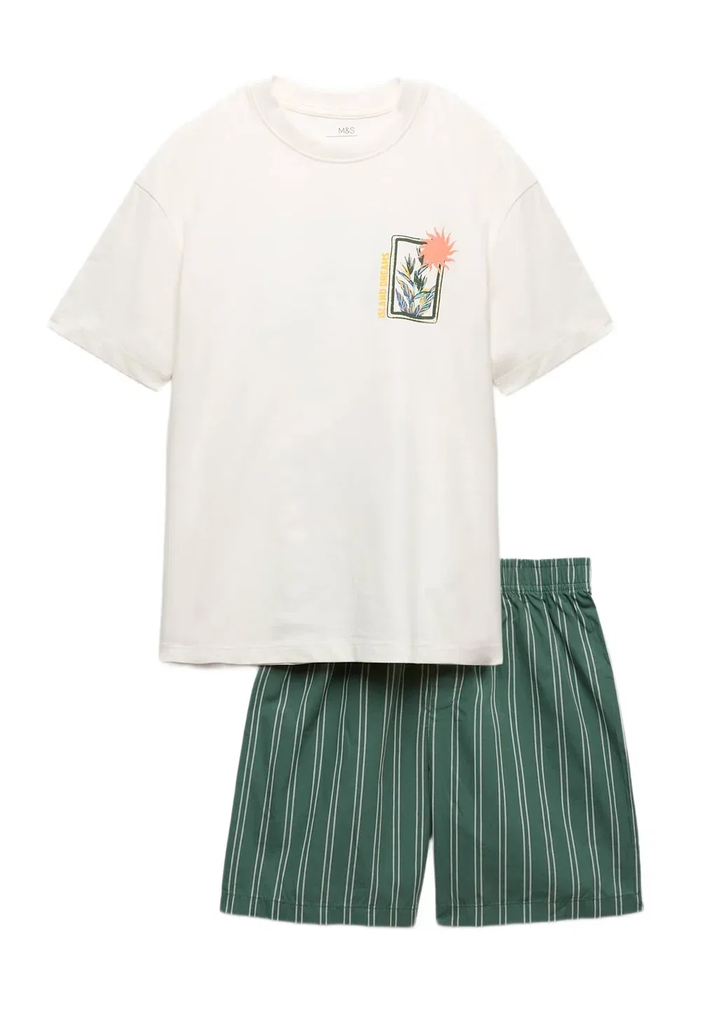 Пижамный комплект с графическим принтом в полоску Marks & Spencer, Green Mix