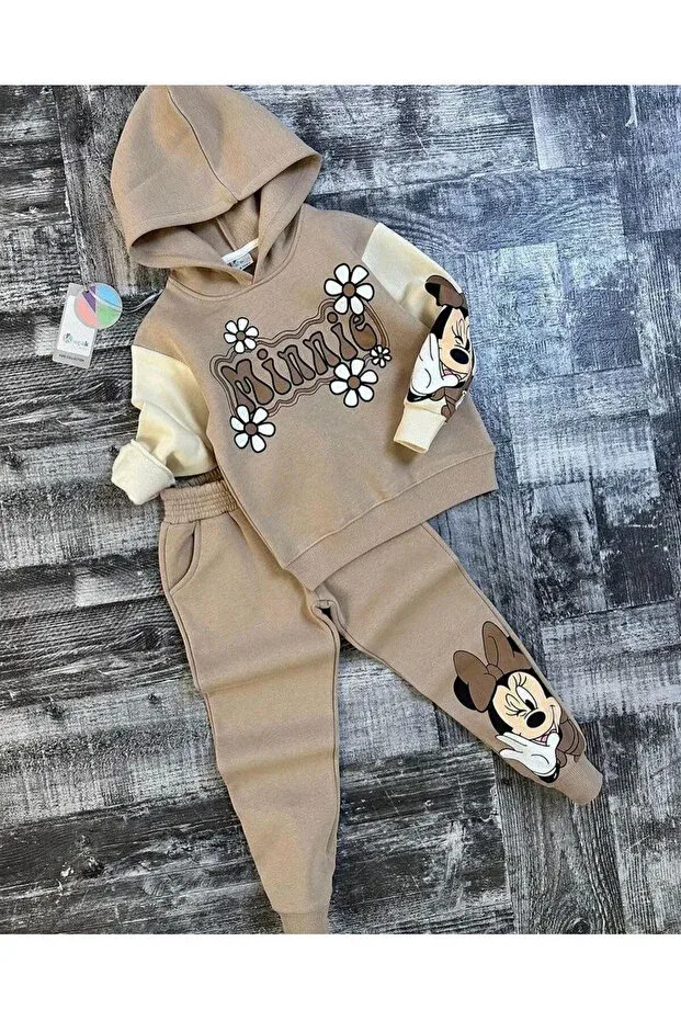Детский комплект свитшот-брюки с принтом Littlepoffy, Brown