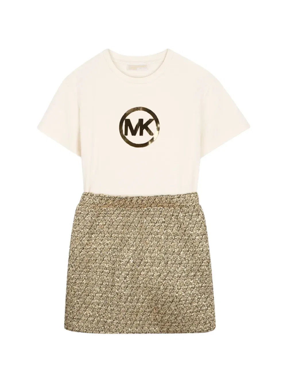 Платье с твидовой юбкой и логотипом Michael Kors Kids, бежевый
