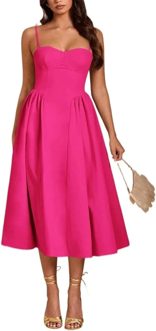 Женское элегантное платье миди с открытой спиной Cami, Hot Pink