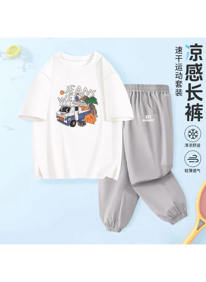 Комплект спортивный с принтом быстросохнущий для мальчиков Jeanswest, бежево-серый — фото 2