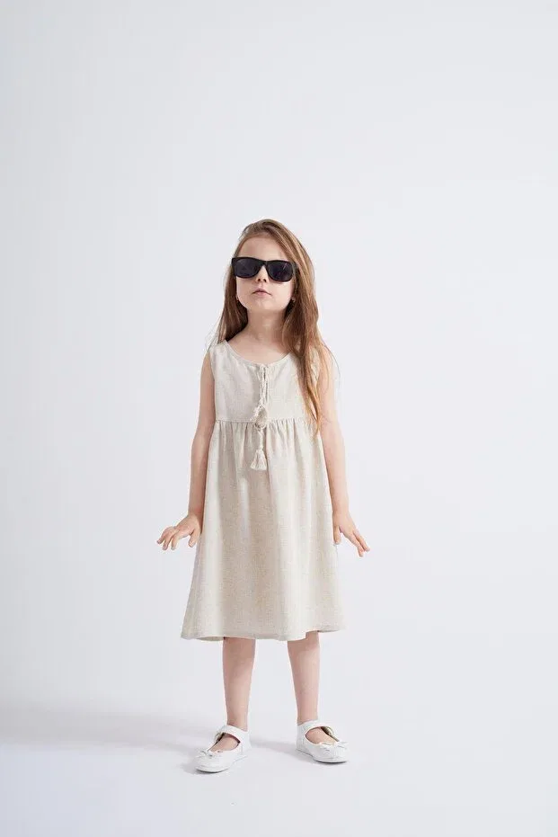 Детское платье для девочек с длинным рукавом Oliven The Kid, Beige — фото 2