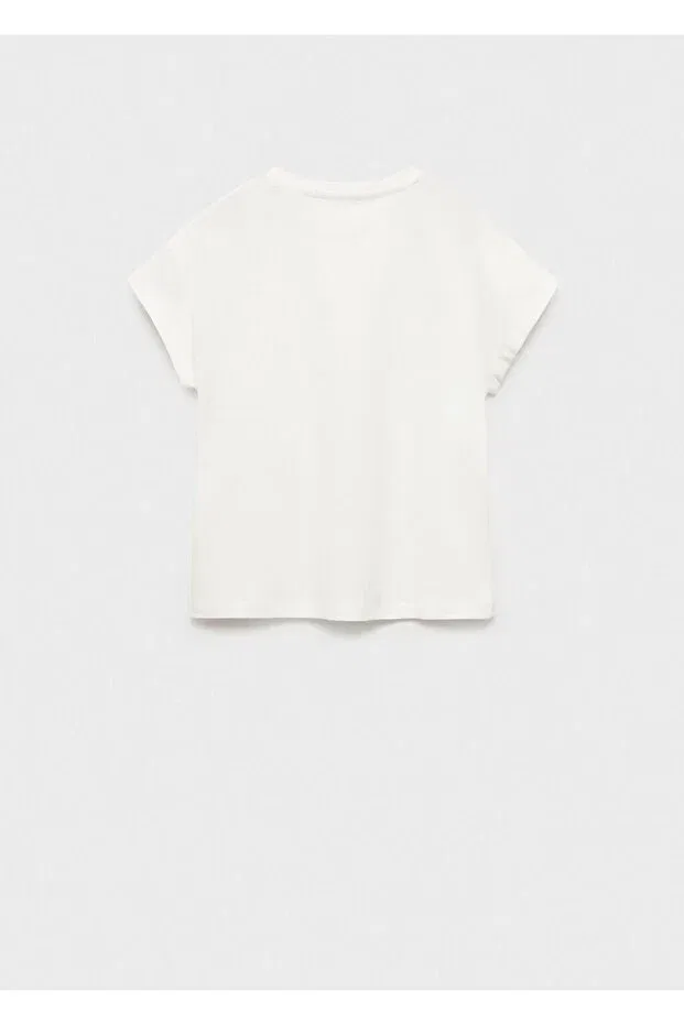 Детская футболка для девочек с вышивкой Mango Kids, Off White — фото 4