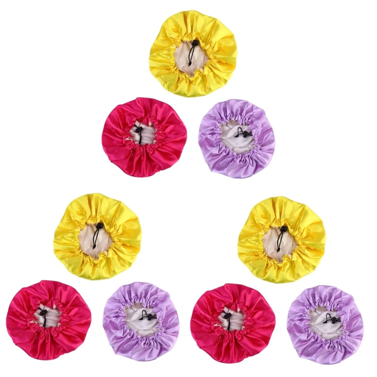 Шапочка для душа Satin, Amosfun, 3 шт, 25x25 см, Gelb, Lila, Rosarot