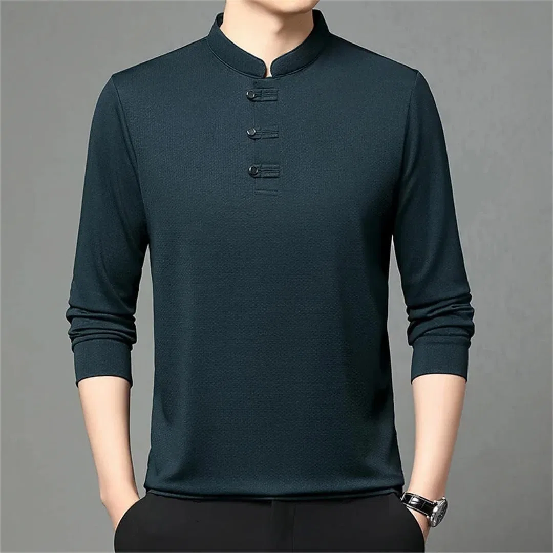 Мужская футболка с китайским воротником-стойкой Slim Fit, Black — фото 4