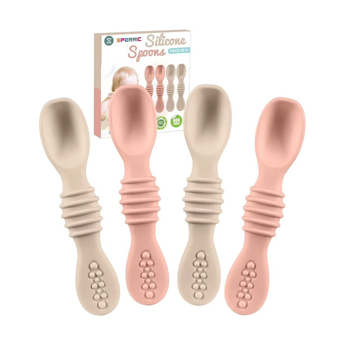 Ложки детские силиконовые для прикорма 4 шт Rose Quartz Sperric, Rose Quartz