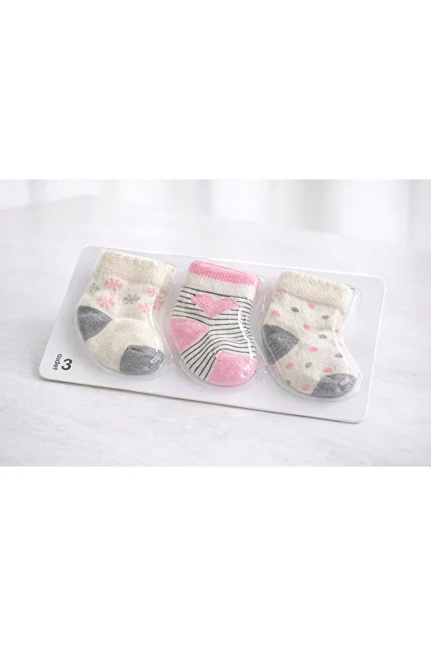Детские носки для новорожденных девочек хлопковые Basics Atlas Baby House, Pink White Gray — фото 3