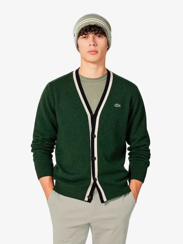 Пуловер с V-образным вырезом, шерстяной LACOSTE, Green