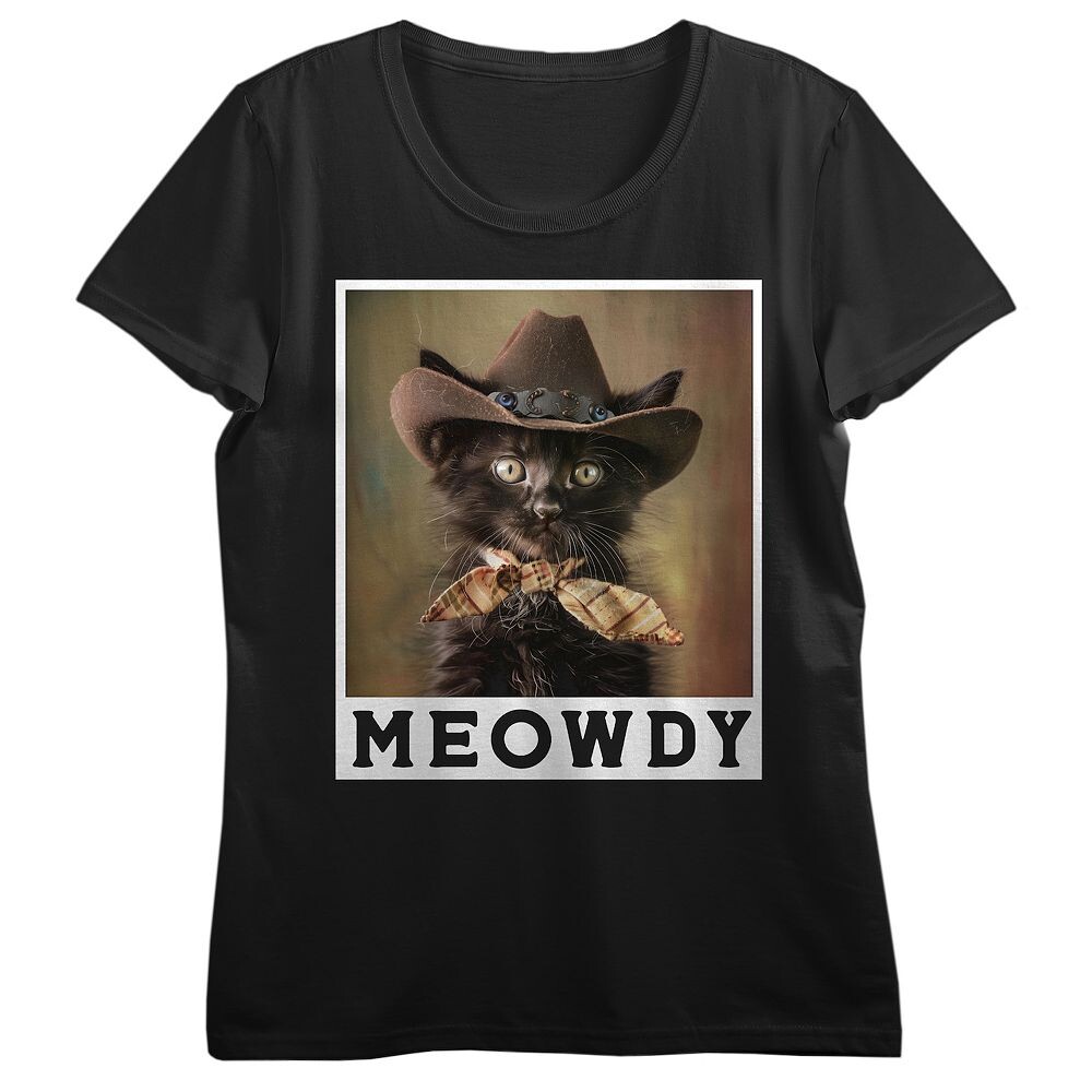 

Детская футболка Cowboy Cat Meowdy с короткими рукавами и рисунком, черный